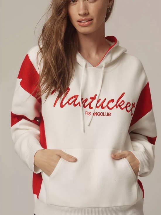 Daily Practice Sweaters - Anthropologie Daily Practice Nantucket Red and White Hoodie Sweater Size S